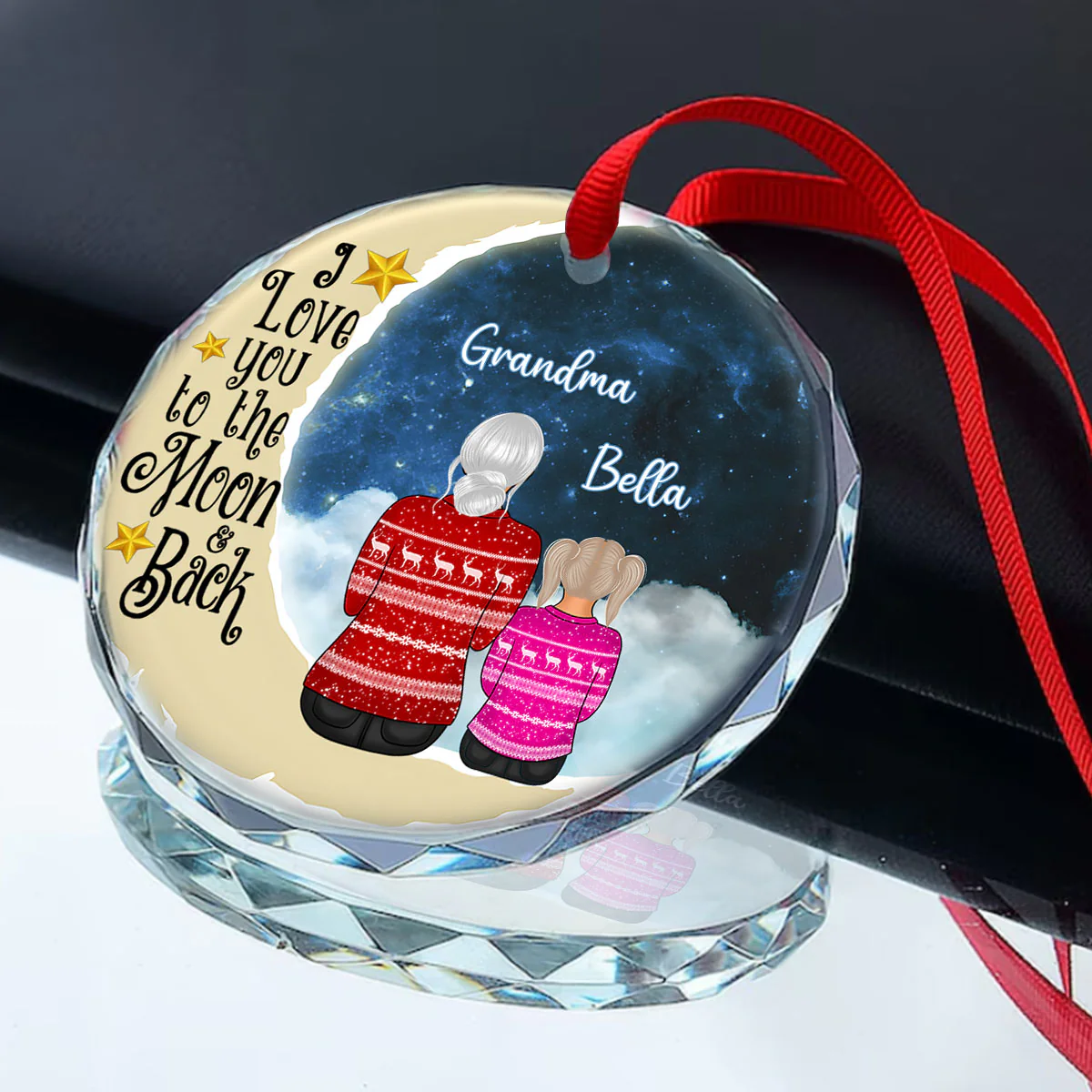 To The Moon And Back - Personalized Round Shaped Glass Ornament - Image 2