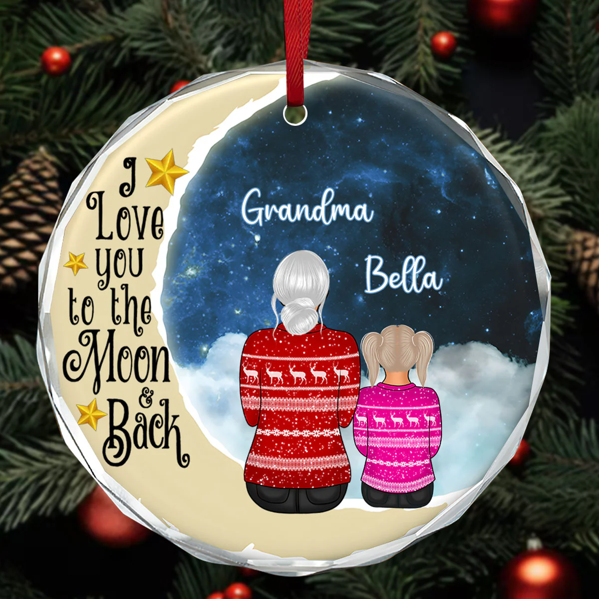 To The Moon And Back - Personalized Round Shaped Glass Ornament - Image 3