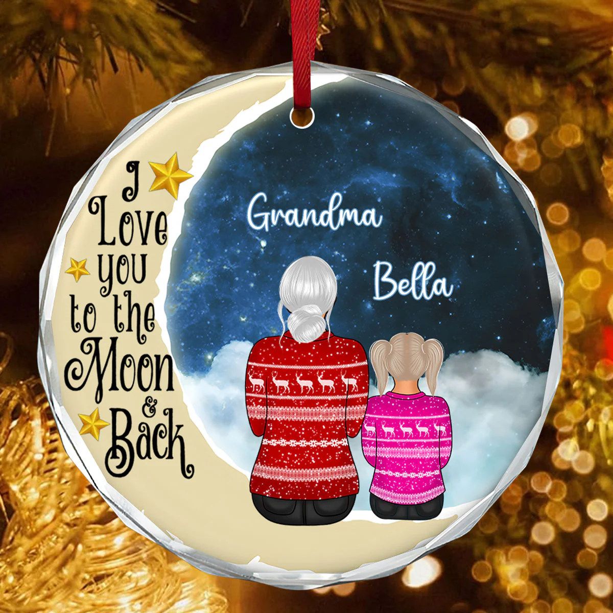 To The Moon And Back - Personalized Round Shaped Glass Ornament - Image 4