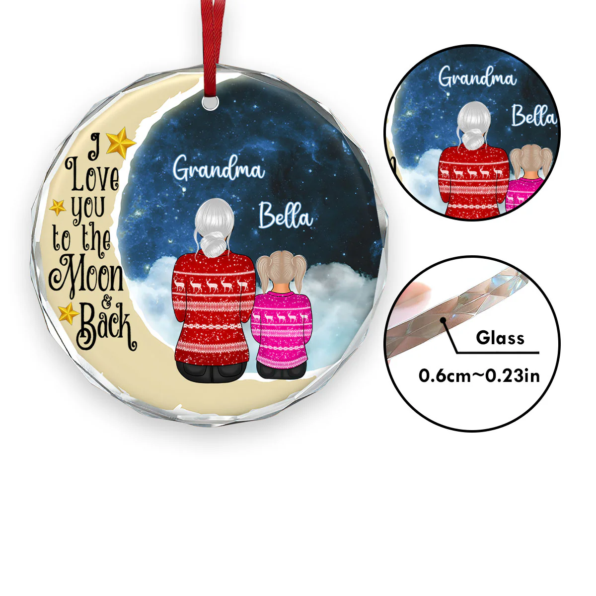 To The Moon And Back - Personalized Round Shaped Glass Ornament - Image 5