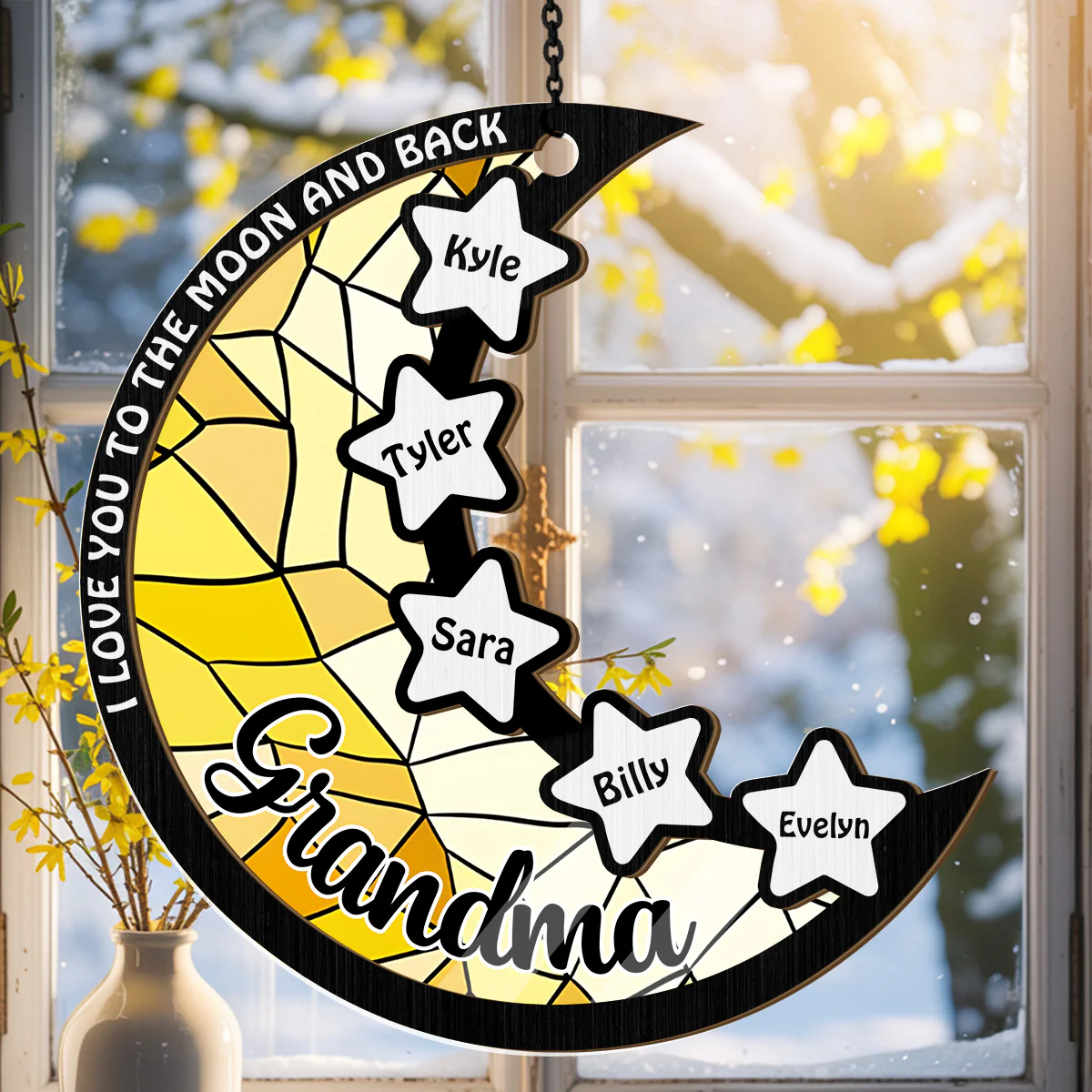 To The Moon And Back - Personalized Window Hanging Suncatcher - Image 2