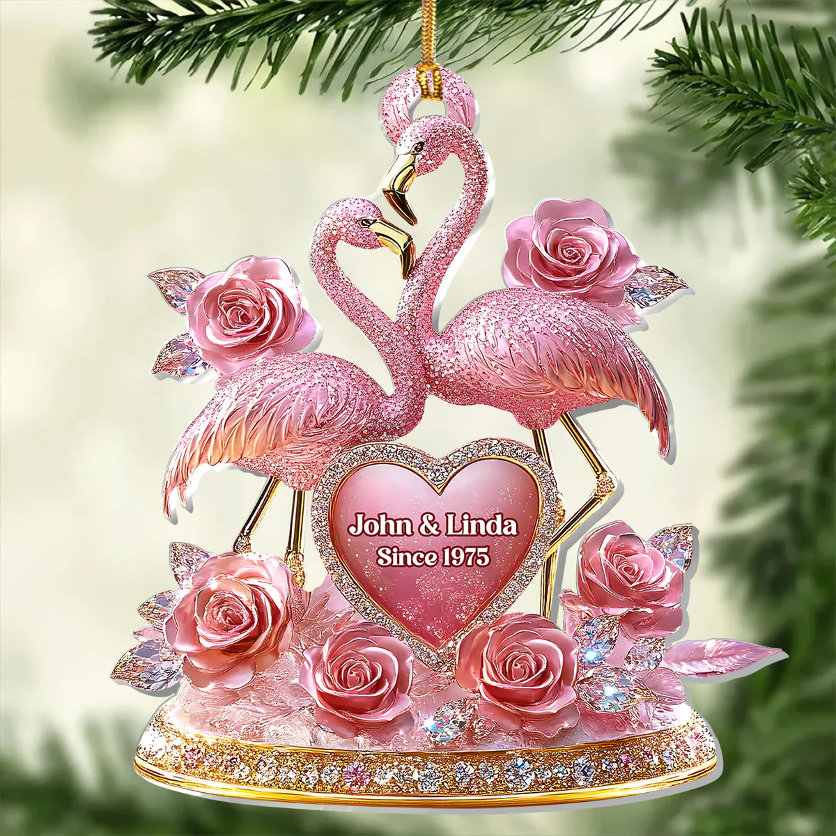 Together In Pink Romantic Flamingo Display - Personalized 1-Layer Acrylic Ornament