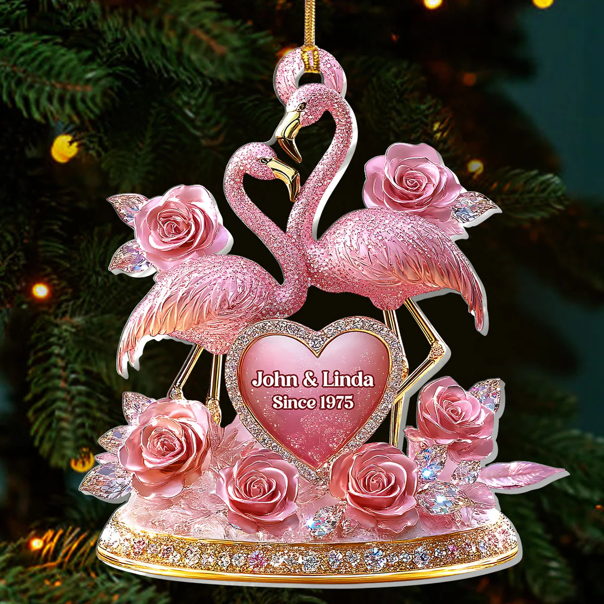 Together In Pink Romantic Flamingo Display - Personalized 1-Layer Acrylic Ornament - Image 4