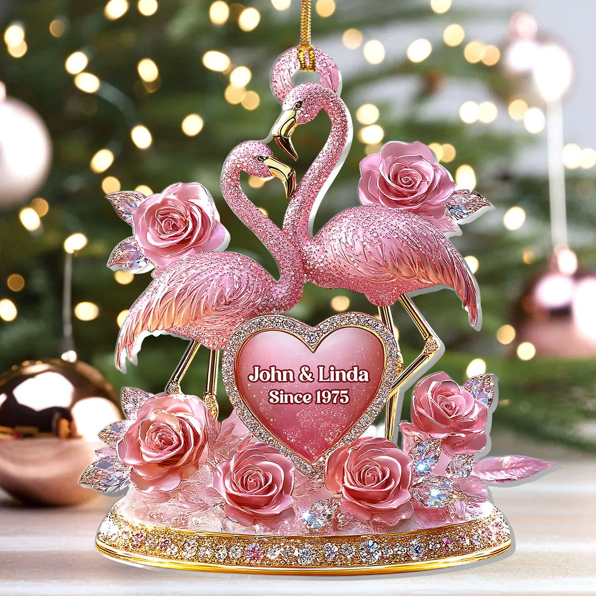 Together In Pink Romantic Flamingo Display - Personalized 1-Layer Acrylic Ornament - Image 5