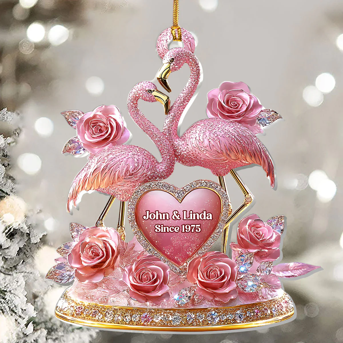Together In Pink Romantic Flamingo Display - Personalized 1-Layer Acrylic Ornament - Image 6