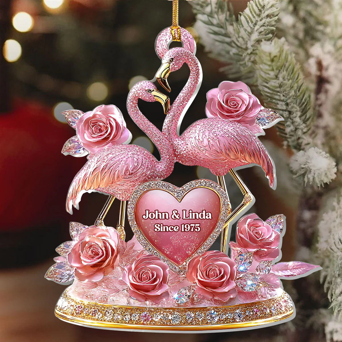 Together In Pink Romantic Flamingo Display - Personalized 1-Layer Acrylic Ornament - Image 7