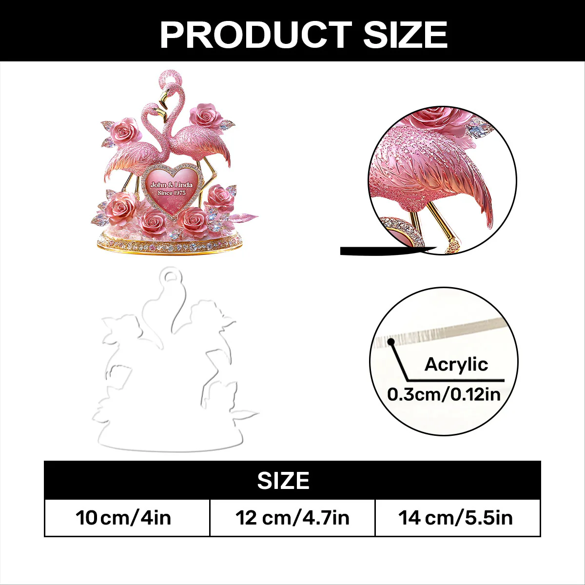 Together In Pink Romantic Flamingo Display - Personalized 1-Layer Acrylic Ornament - Image 8