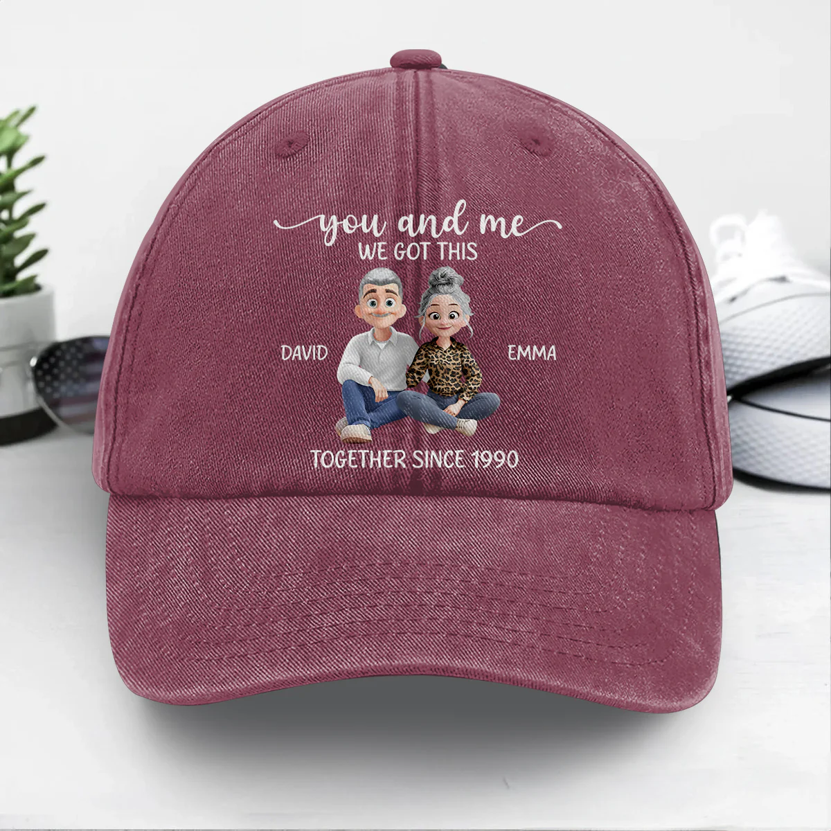 Together We Got This - Personalized Vintage Washed Denim Cap - Image 5