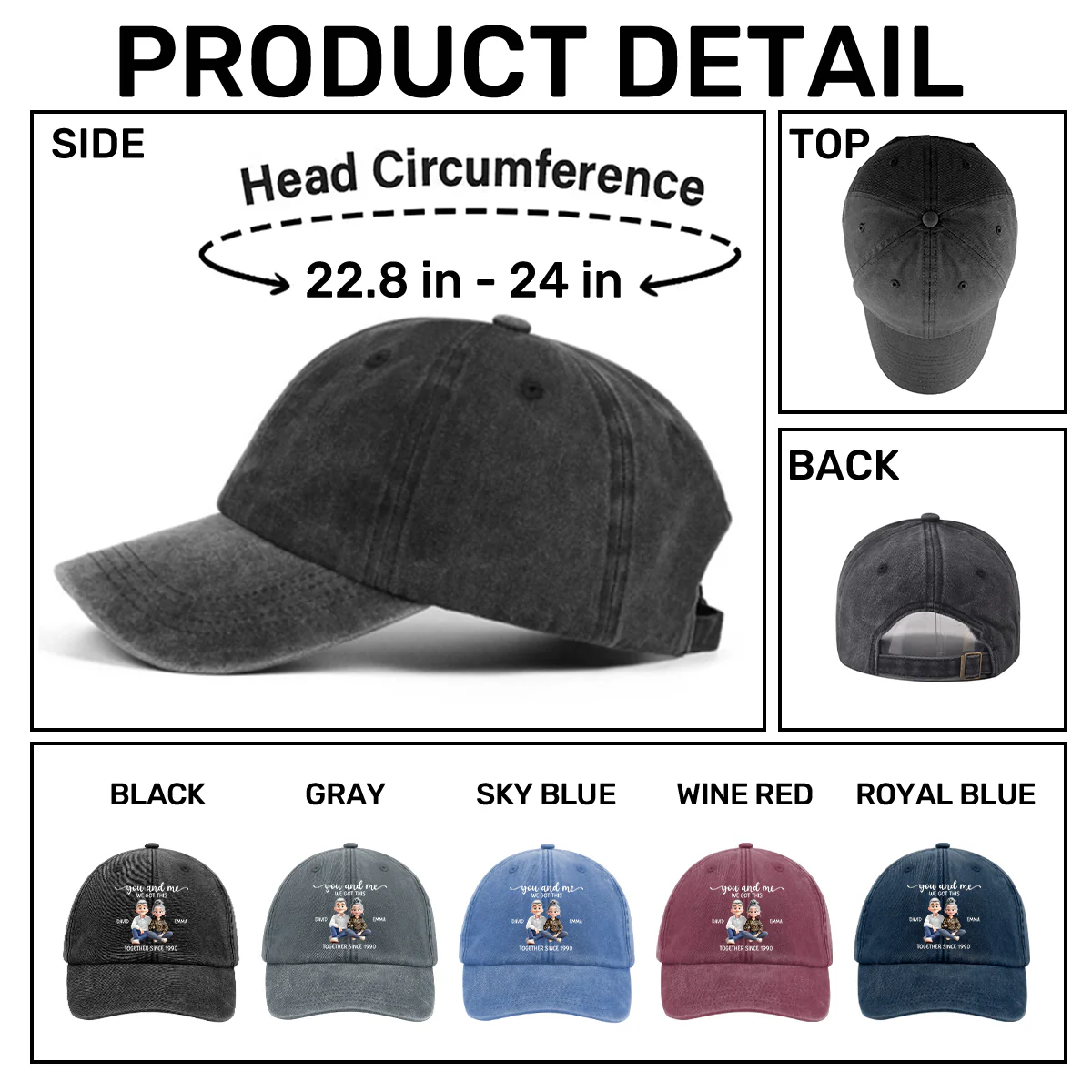Together We Got This - Personalized Vintage Washed Denim Cap - Image 6