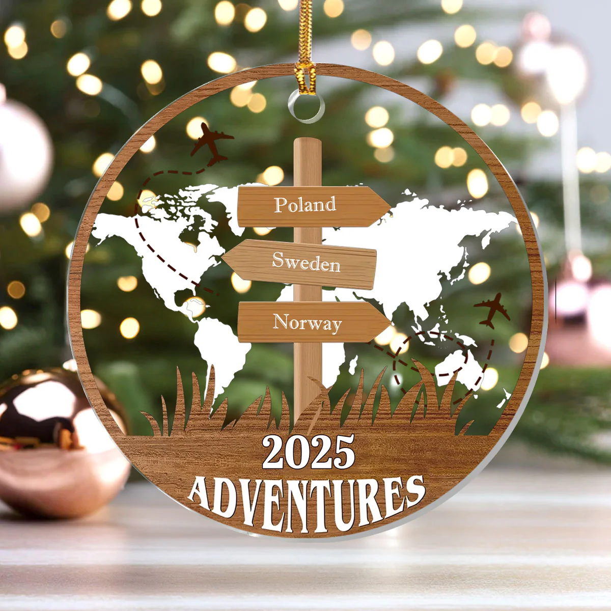 Travel Adventure Destination 2025 - Personalized 1-Layer Acrylic Ornament - Image 4