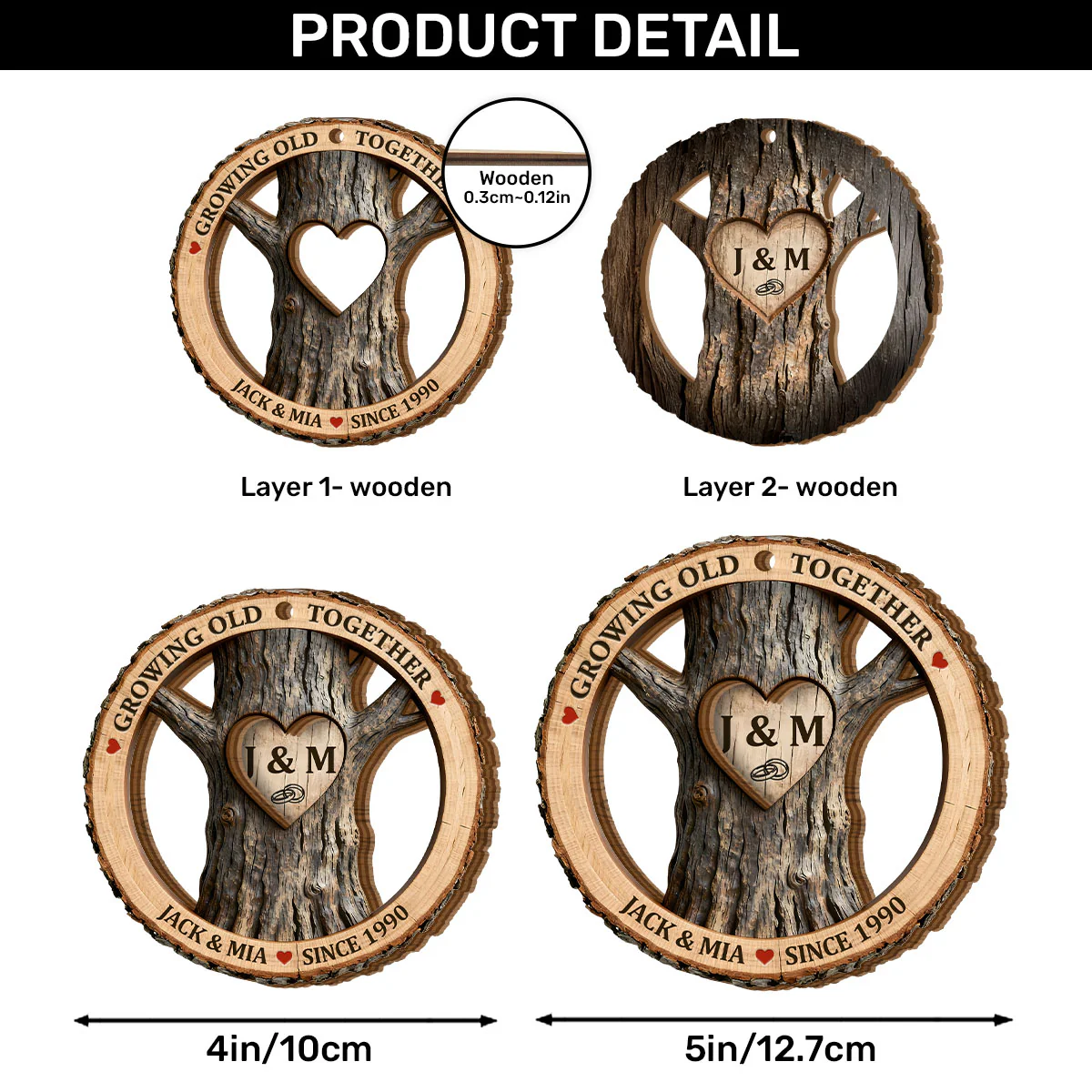 Tree Love Circle - Personalized 2-Layered Wooden Ornament - Image 5