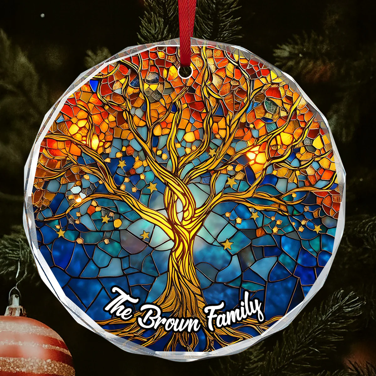 Tree Of Life Heirloom Keepsake - Personalized Round Shaped Glass Ornament - Image 3