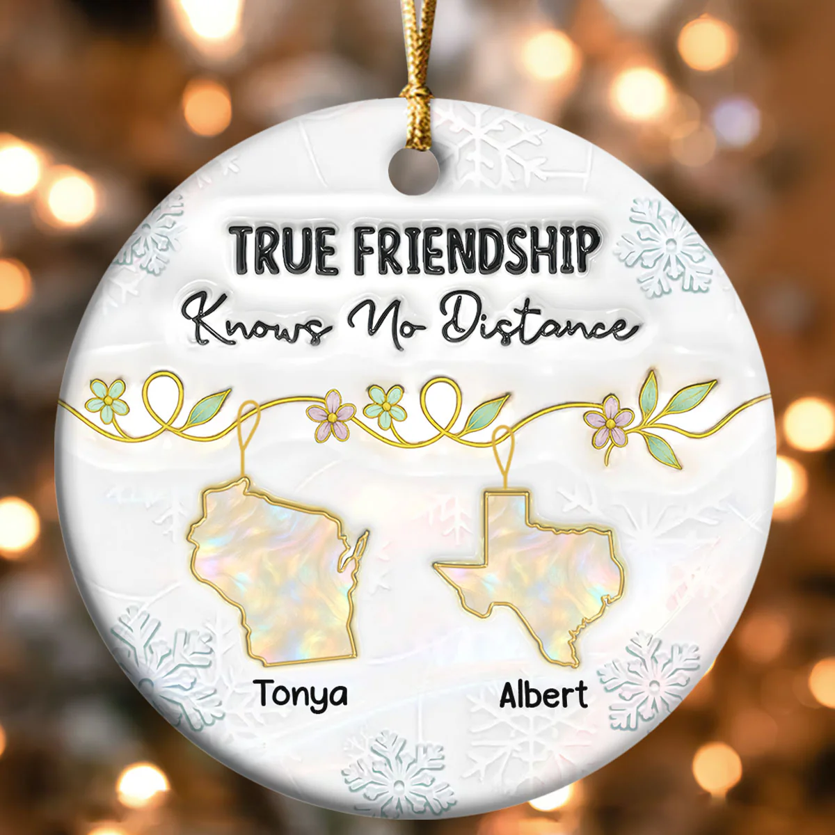 True Friendship Knows No Distance - Personalized Round Shaped Ceramic Ornament - Image 4