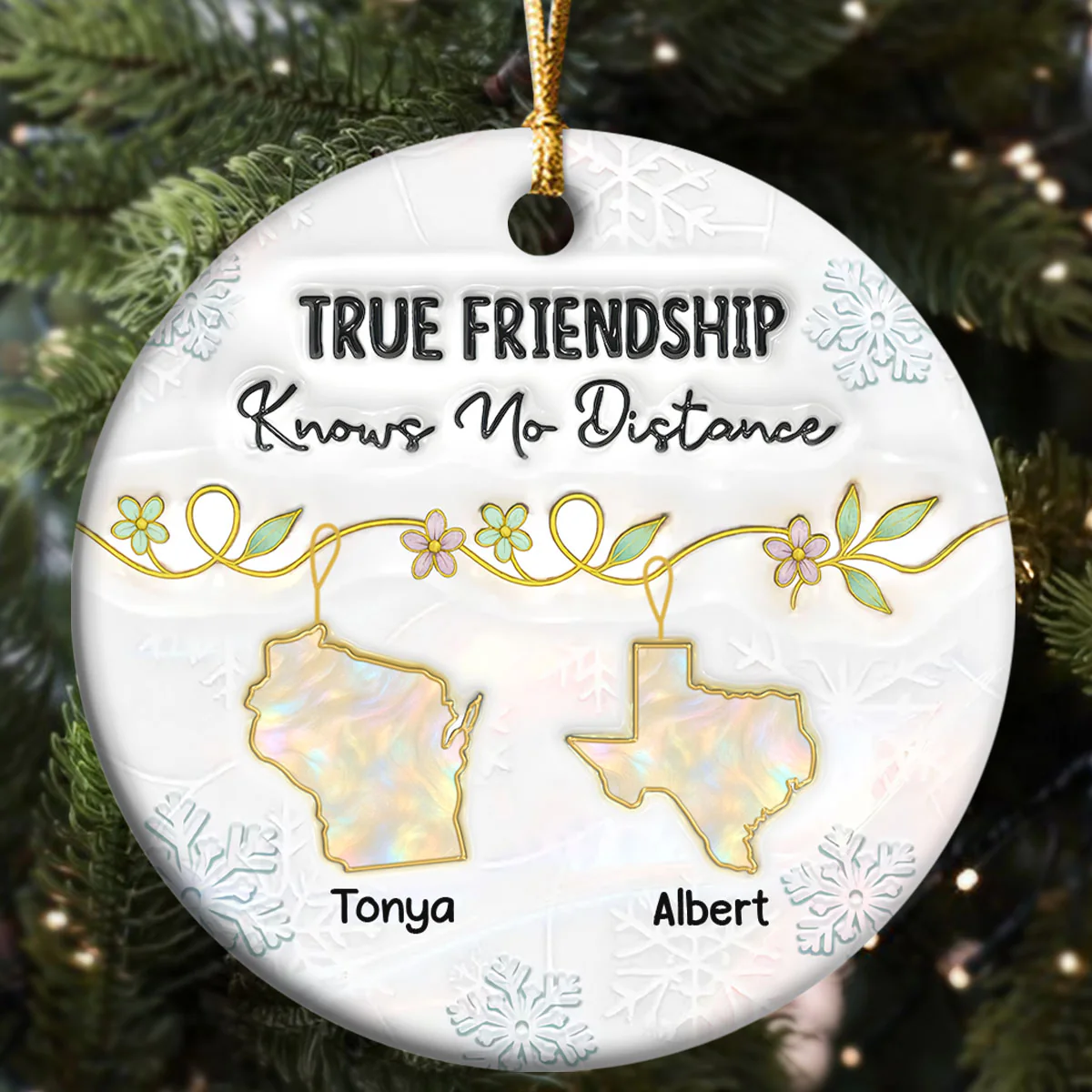 True Friendship Knows No Distance - Personalized Round Shaped Ceramic Ornament - Image 5
