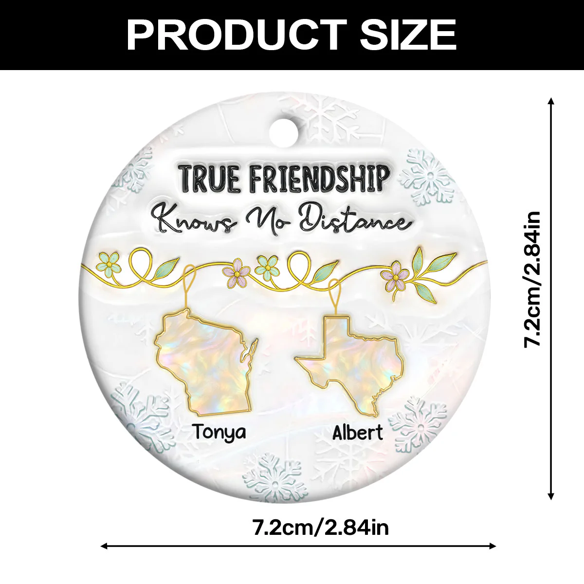 True Friendship Knows No Distance - Personalized Round Shaped Ceramic Ornament - Image 7