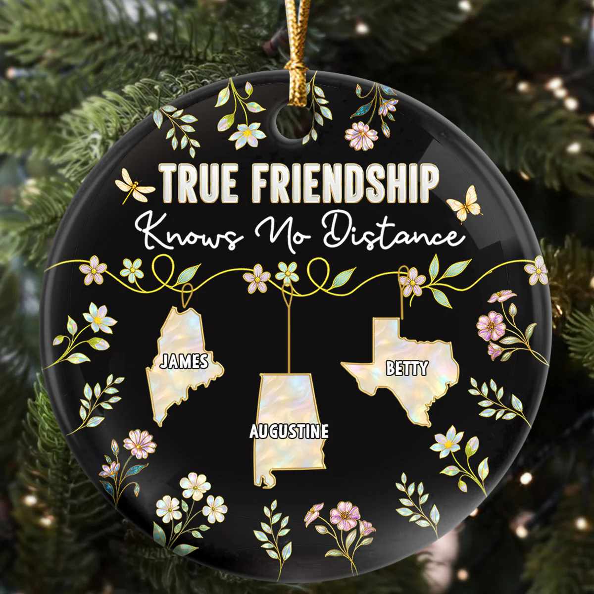 True Friendship Knows No Distance - Personalized Round Shaped Ceramic Ornament - Image 5