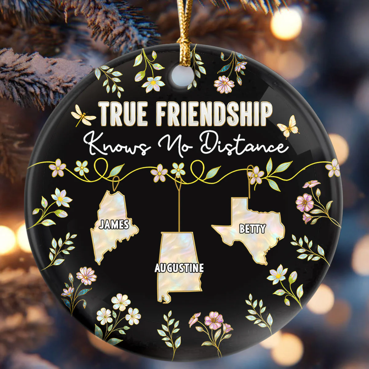 True Friendship Knows No Distance - Personalized Round Shaped Ceramic Ornament - Image 6