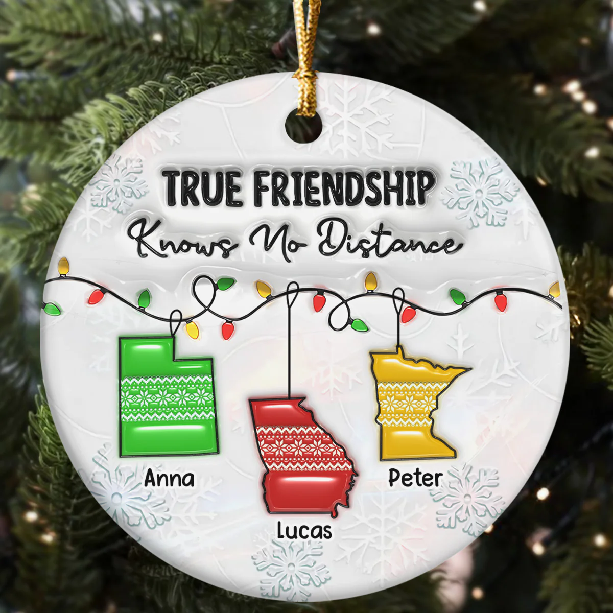 True Friendship Knows No Distance - Personalized Round Shaped Ceramic Ornament - Image 6