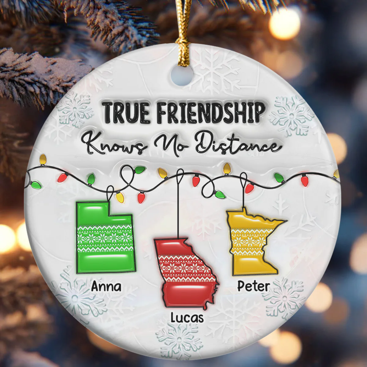 True Friendship Knows No Distance - Personalized Round Shaped Ceramic Ornament - Image 7