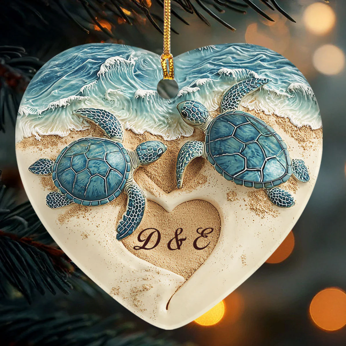 Turtle Love Keepsake - Personalized Heart Shaped Ceramic Ornament