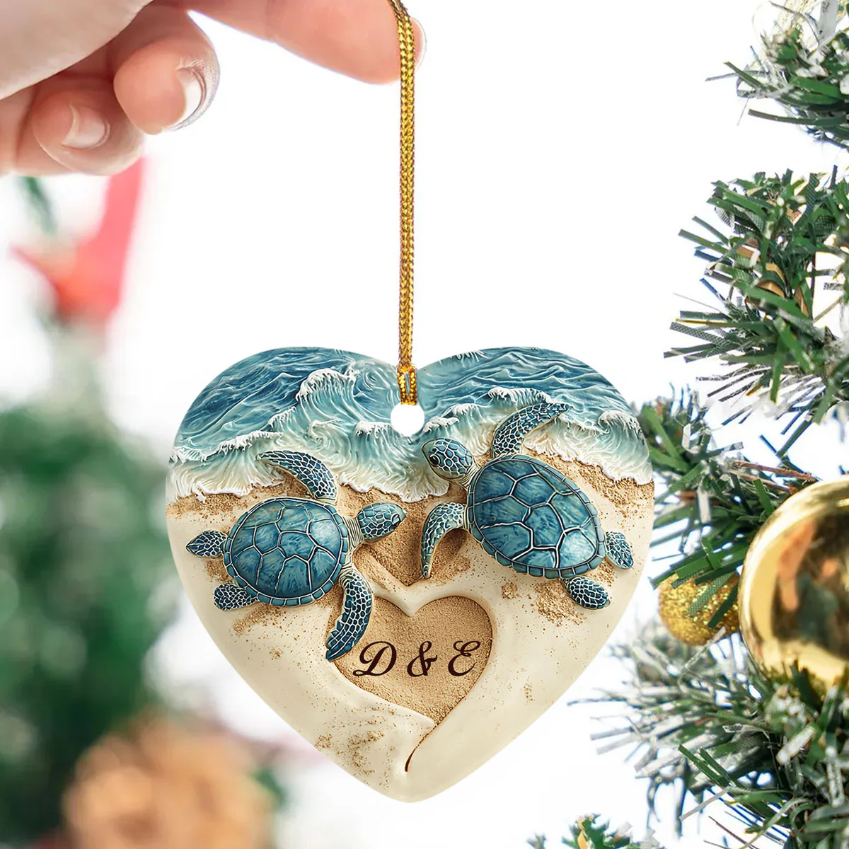 Turtle Love Keepsake - Personalized Heart Shaped Ceramic Ornament - Image 2