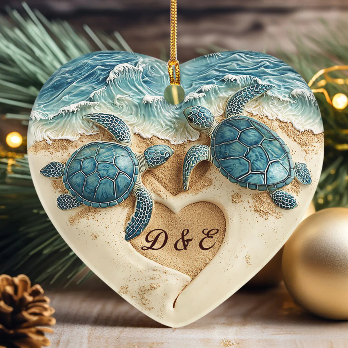 Turtle Love Keepsake - Personalized Heart Shaped Ceramic Ornament - Image 3