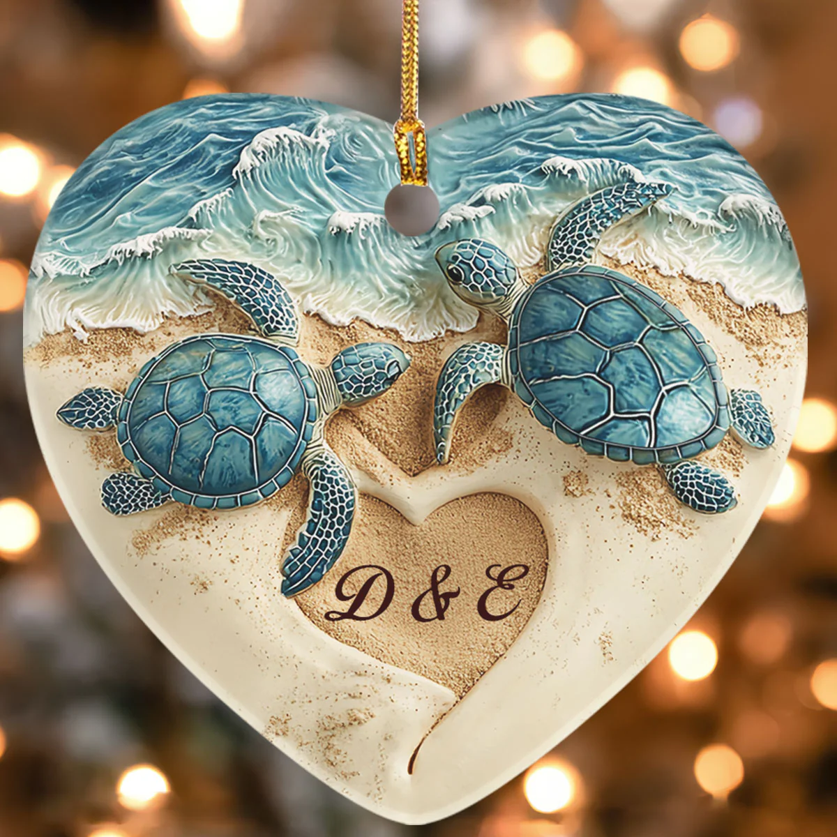 Turtle Love Keepsake - Personalized Heart Shaped Ceramic Ornament - Image 4