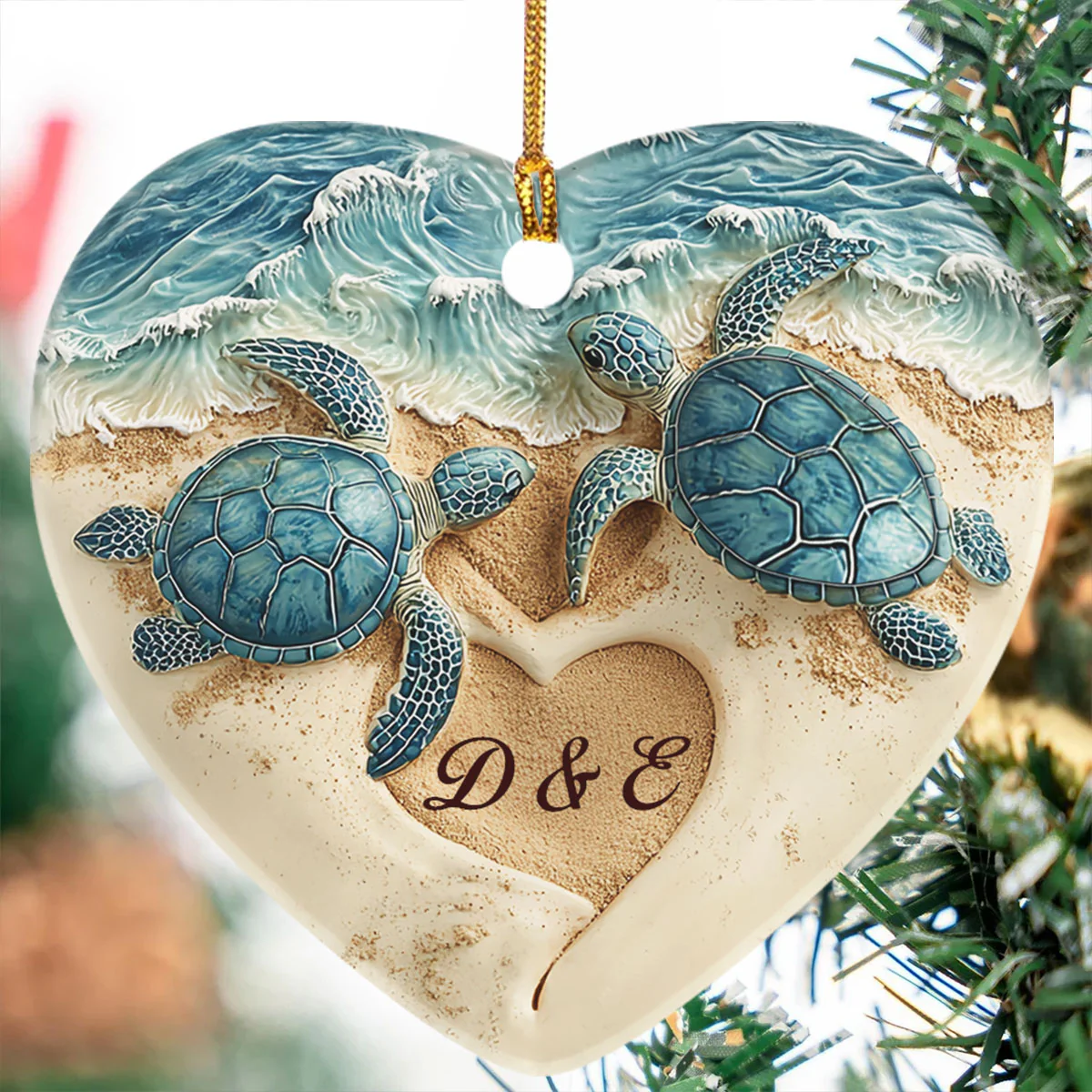 Turtle Love Keepsake - Personalized Heart Shaped Ceramic Ornament - Image 5