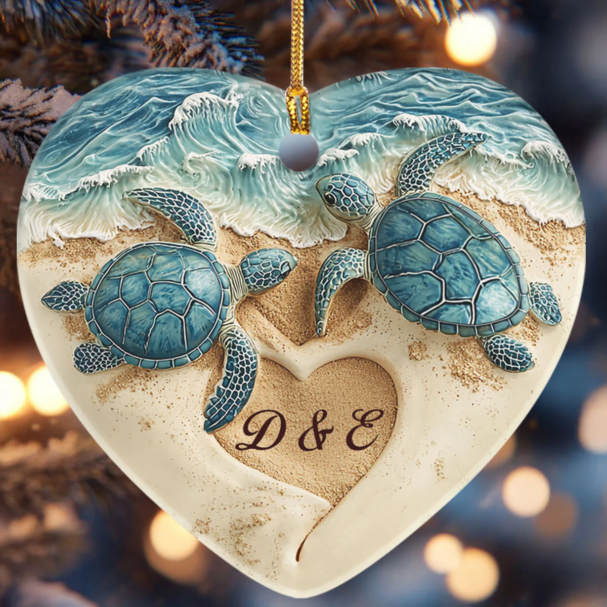 Turtle Love Keepsake - Personalized Heart Shaped Ceramic Ornament - Image 6