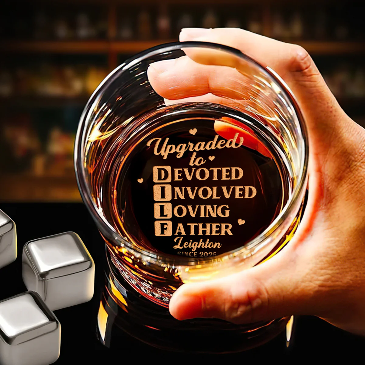 Upgraded To Father - Personalized Engraved Whiskey Glass - Image 6