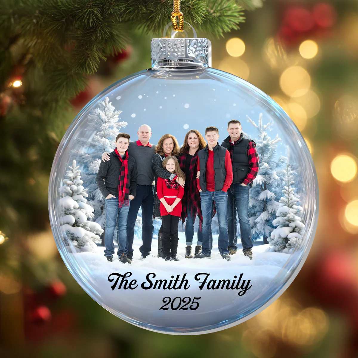 Upload Photo Christmas Family Snow Ball - Personalized 1-Layer Acrylic Ornament - Image 4