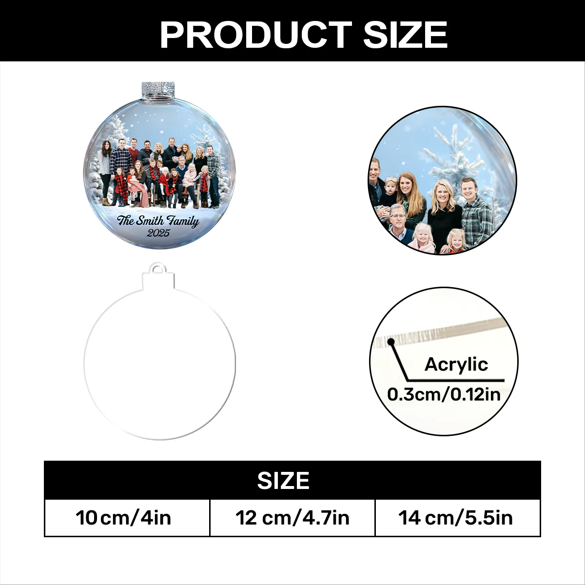 Upload Photo Christmas Family Snow Ball - Personalized 1-Layer Acrylic Ornament - Image 5