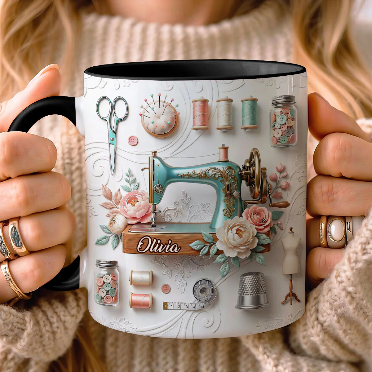 Vintage Sewing Garden - Personalized Accent Mug - Image 3