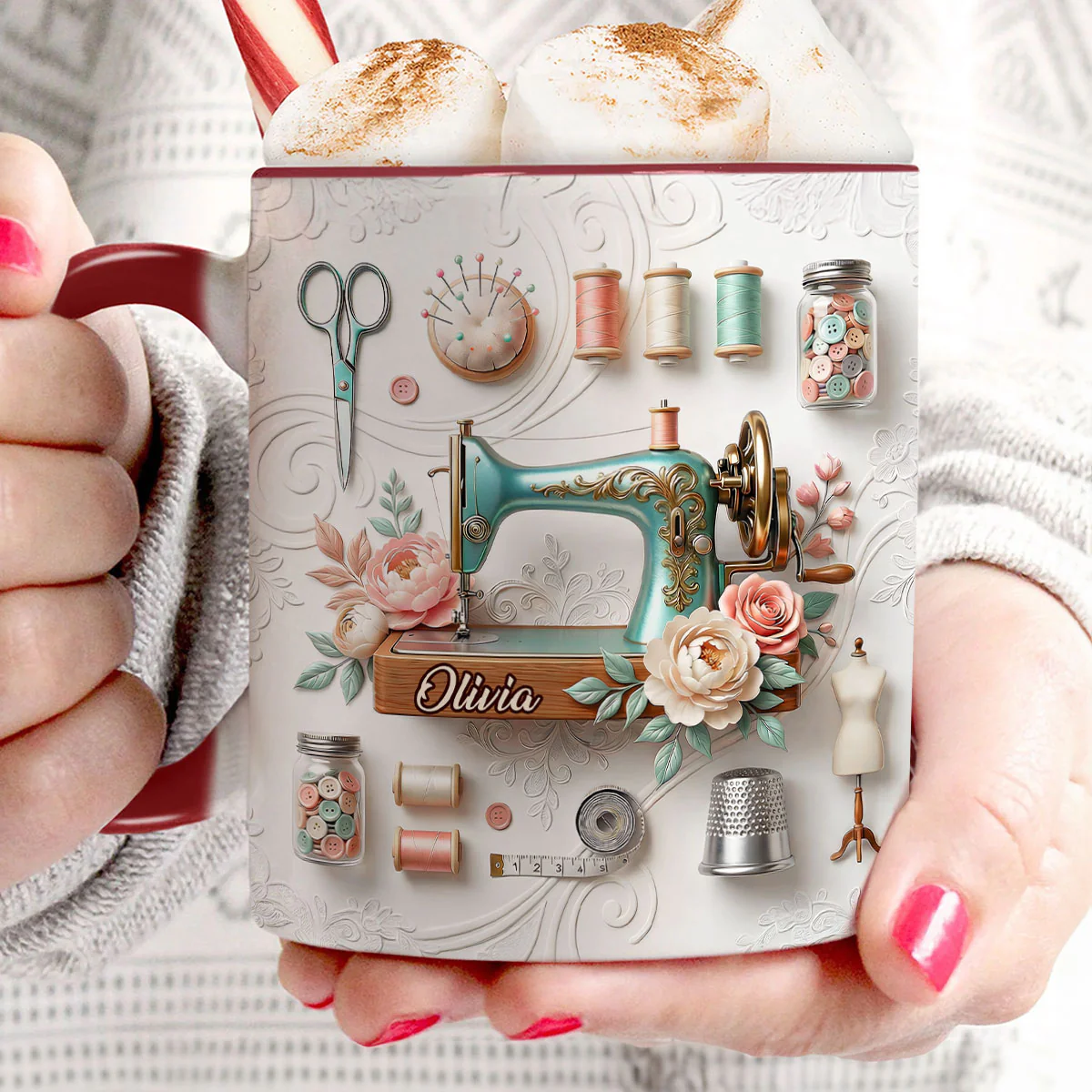 Vintage Sewing Garden - Personalized Accent Mug - Image 5