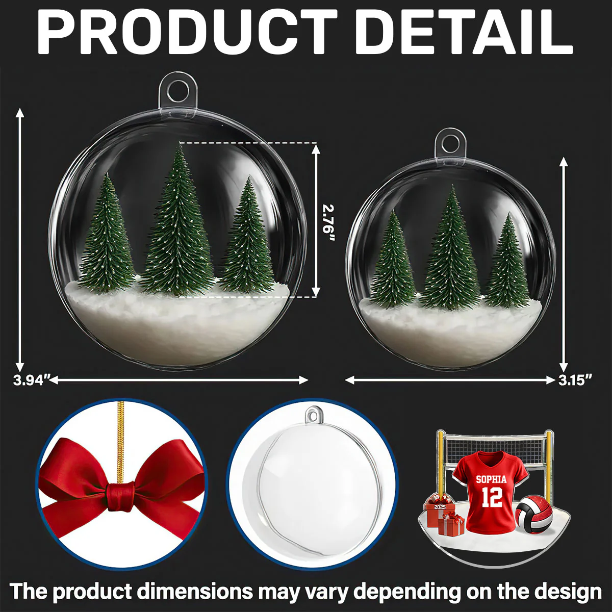 Volleyball Player Uniform - Personalized 3D Acrylic Ball Ornament - Image 5