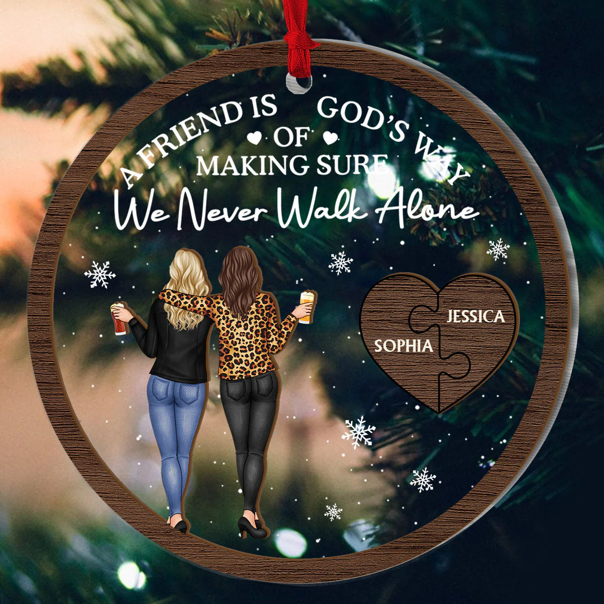 Walk Together Friendship - Personalized 2-Layered Wooden & Acrylic Ornament - Image 4