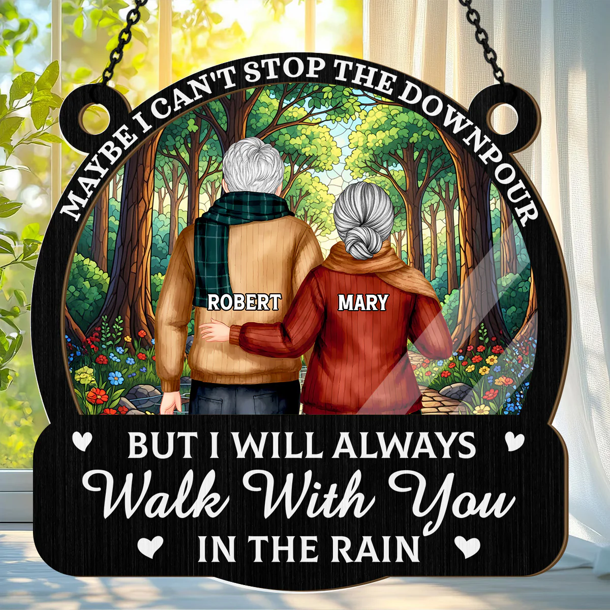 Walking Through The Rain Together - Personalized Window Hanging Suncatcher