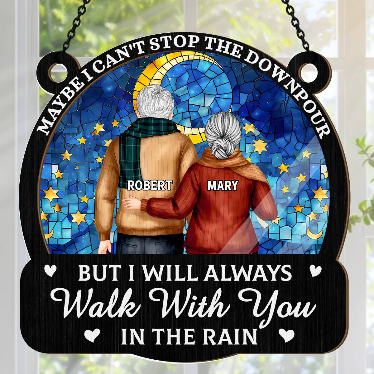 Walking Through The Rain Together - Personalized Window Hanging Suncatcher - Image 6