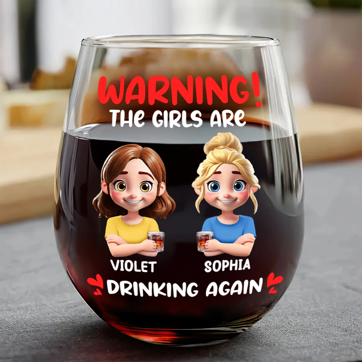 Warning! The Girls Are Drinking Again - Personalized Stemless Wine Glass