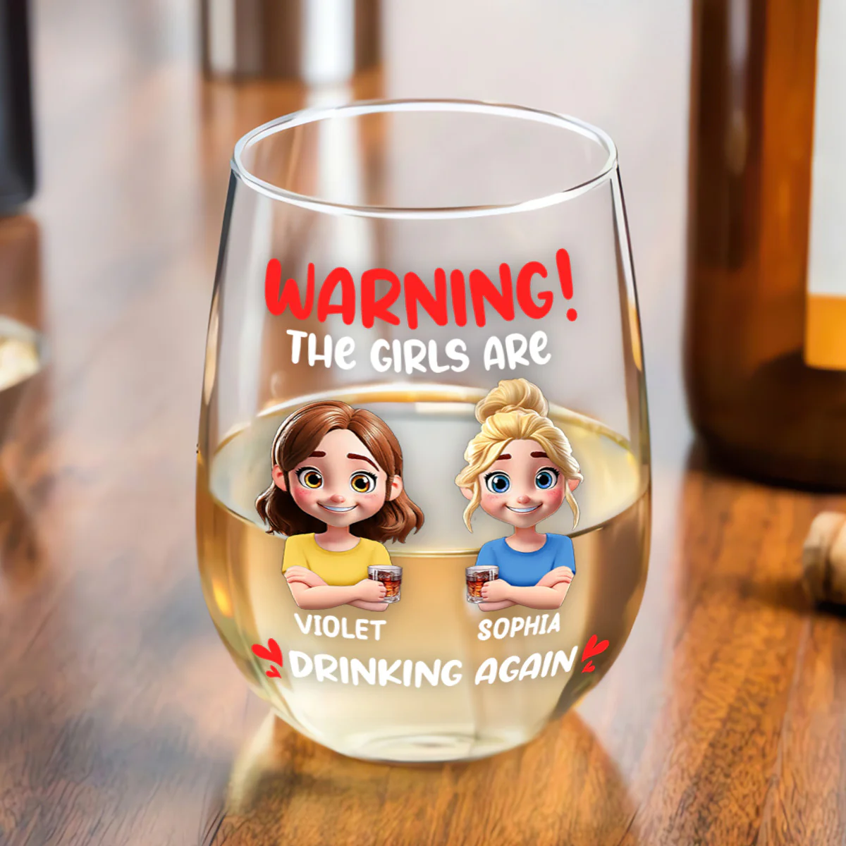 Warning! The Girls Are Drinking Again - Personalized Stemless Wine Glass - Image 3