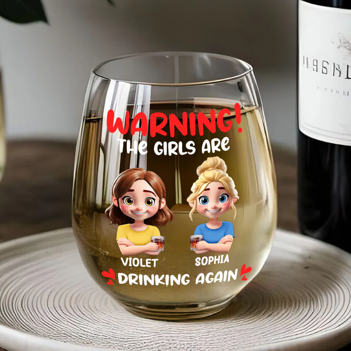 Warning! The Girls Are Drinking Again - Personalized Stemless Wine Glass - Image 4