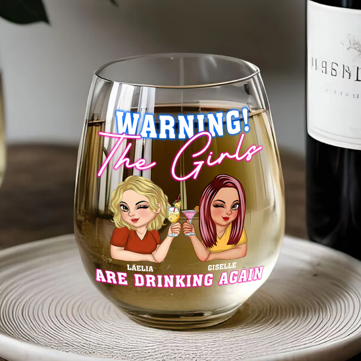 Warning! The Girls Are Drinking Again - Personalized Stemless Wine Glass - Image 5