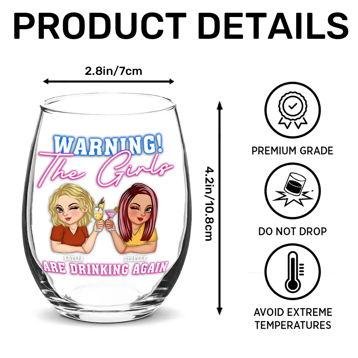 Warning! The Girls Are Drinking Again - Personalized Stemless Wine Glass - Image 7