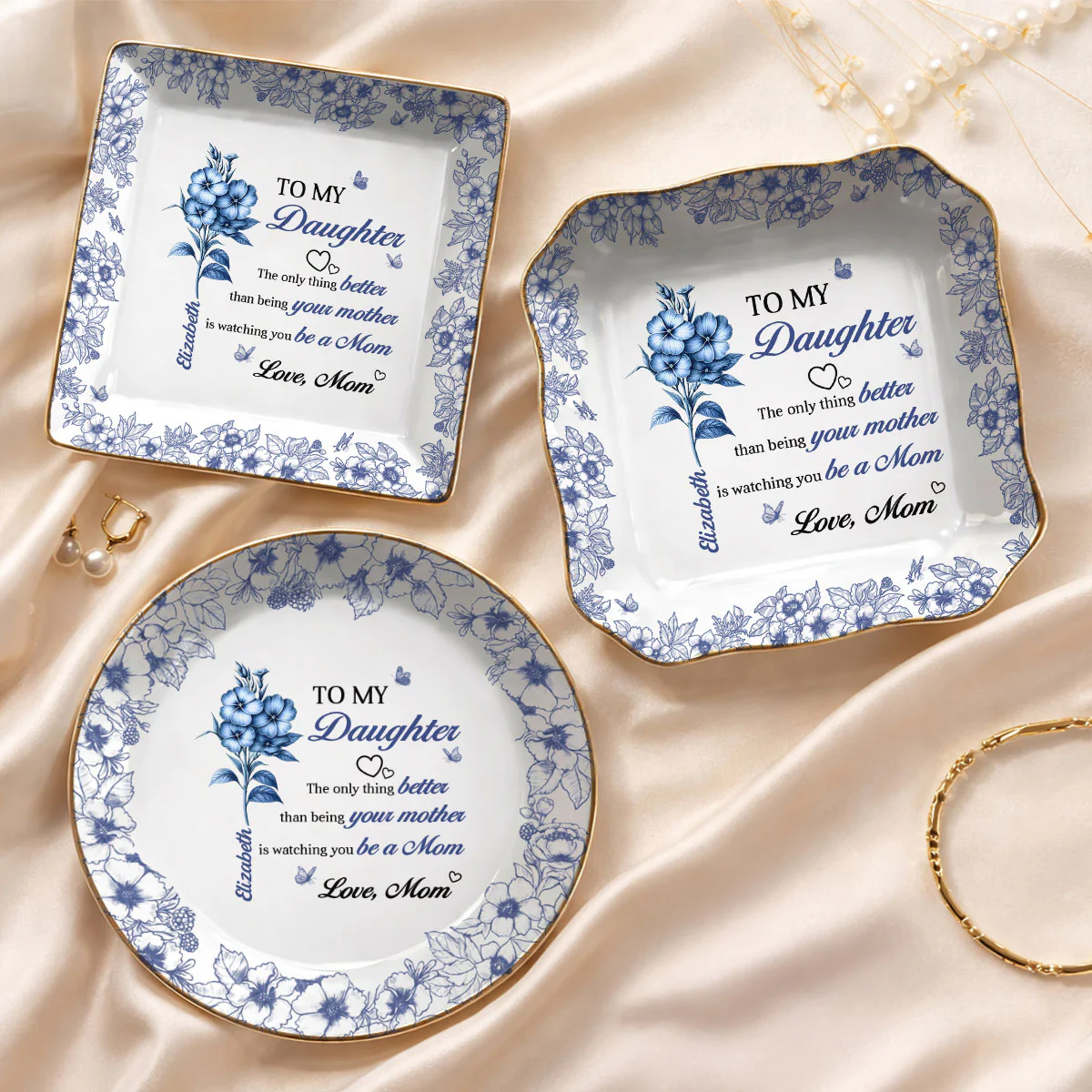 Watching You Be A Mom Toile De Jouy - Personalized Jewelry Dish