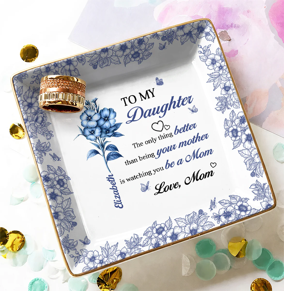 Watching You Be A Mom Toile De Jouy - Personalized Jewelry Dish - Image 3