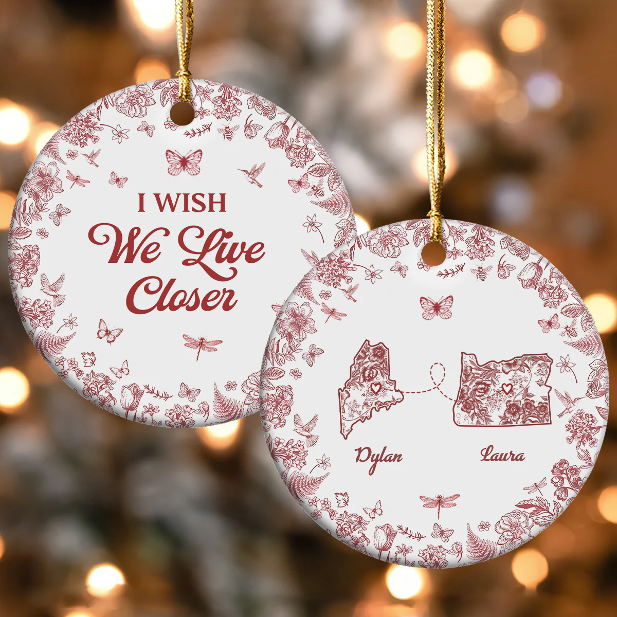 Way Too Many Miles Away - Personalized Round Shaped Ceramic Ornament - Image 3