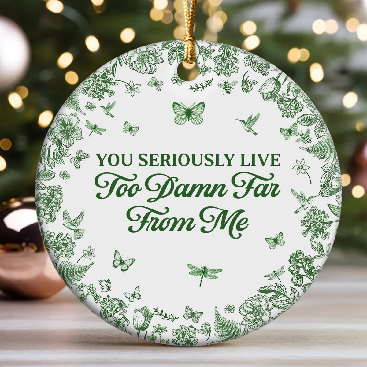 Way Too Many Miles Away - Personalized Round Shaped Ceramic Ornament - Image 4