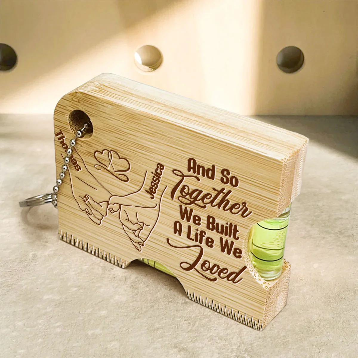 We Built A Life We Loved - Personalized Spirit Level Bottle Opener Keyring - Image 3