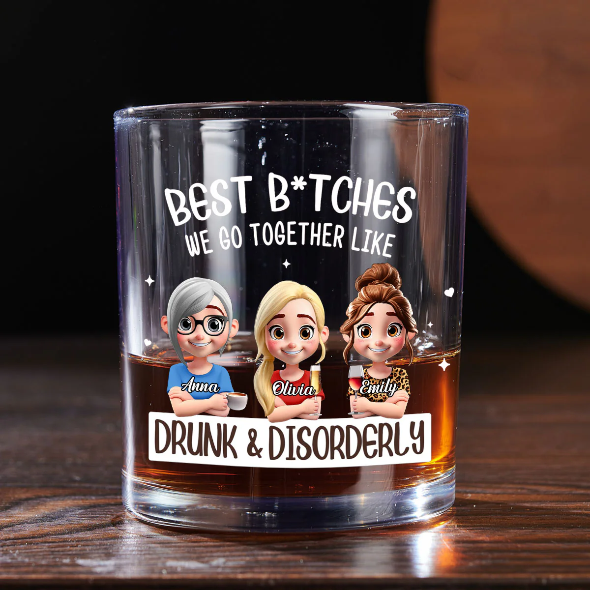 We Go Together Like Drunk And Disorderly - Personalized Round Whiskey Glass - Image 5