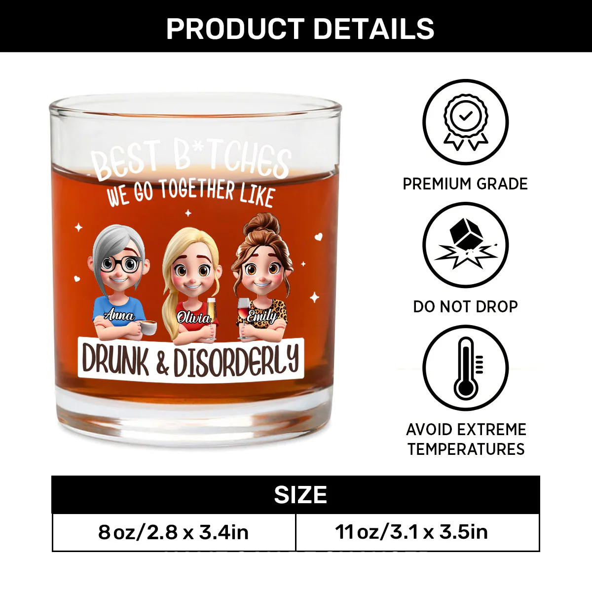 We Go Together Like Drunk And Disorderly - Personalized Round Whiskey Glass - Image 6